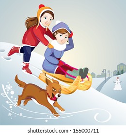 People ride a roller coaster on a sled