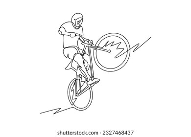 people riding bicycle jumping line vector illustration design