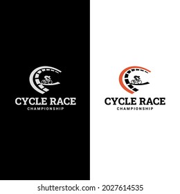 People riding bicycle logo illustration vector icon template. Cycle race. Sport emblem.