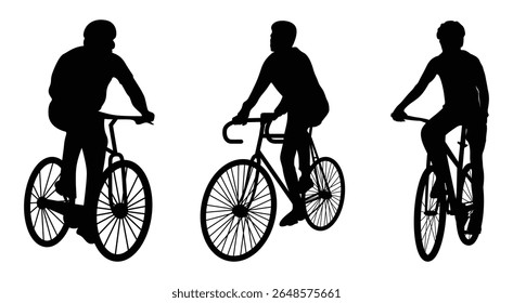People riding bicycle silhouette set vector on white background, bicycle silhouette vector, vector