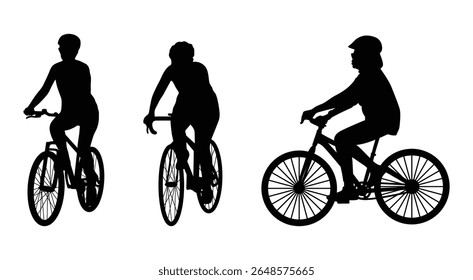 People riding bicycle silhouette set vector