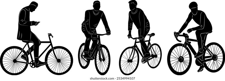 people riding bicycles silhouette vector