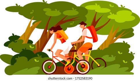 People riding a bike in the park. Vector Illustration Concept