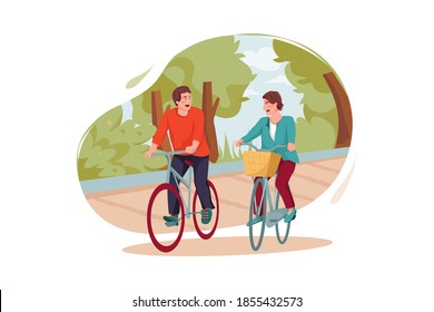 People riding a bike in the park Vector Illustration concept. Flat illustration isolated on white background.