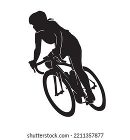 People riding bike vector silhouette on white