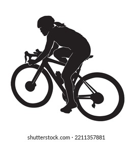 People riding bike vector silhouette on white