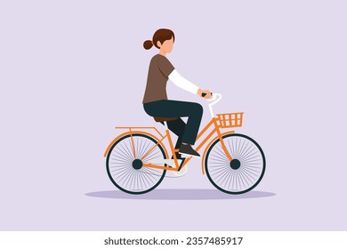 People riding bikes on city street concept. Colored flat vector illustration isolated. 