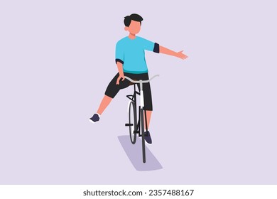 People riding bikes on city street concept. Colored flat vector illustration isolated. 