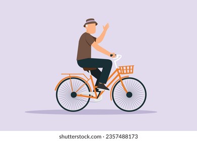 People riding bikes on city street concept. Colored flat vector illustration isolated. 