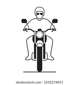 Pessoas Andando de Motocicleta Clássica Vista frontal. Ilustração vetorial de ícone de contorno de motocicleta isolada, eps