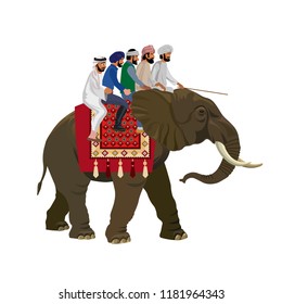 People riding the elephant. Vector illustration isolated on white background