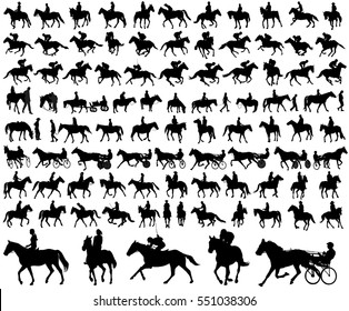 people riding horses silhouettes collection - vector illustration