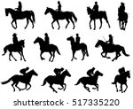 people riding horses silhouettes - vector