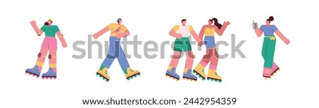 People riding inline skates. flat design style vector illustration.