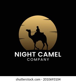 People Riding on Camel and Golden Moon Logo Design Template. Suitable for General Transportation Travel Tourism Company Studio Business Brand Logo Design.