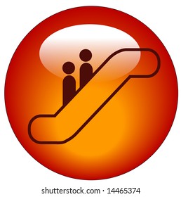 people riding on escalator web button or icon - vector