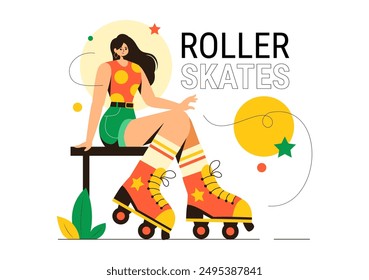 People Riding Roller Skates in a City Park for Outdoor Activities, Sports Recreation or Weekend Leisure on Flat Cartoon Background Vector Illustration