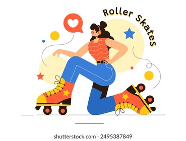 People Riding Roller Skates in a City Park for Outdoor Activities, Sports Recreation or Weekend Leisure on Flat Cartoon Background Vector Illustration