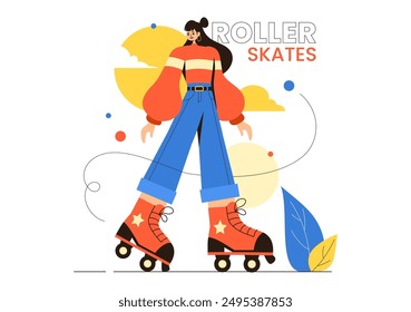 People Riding Roller Skates in a City Park for Outdoor Activities, Sports Recreation or Weekend Leisure on Flat Cartoon Background Vector Illustration