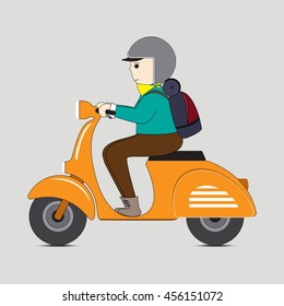 People riding scooter flat design in cartoon style. Vector illustration.