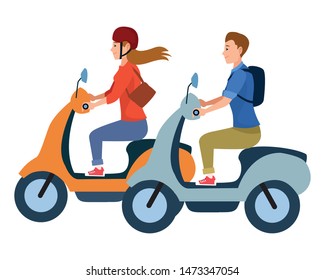 People riding scooters motorcycles with helmet vector illustration graphic design.