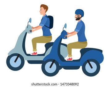 People riding scooters motorcycles with helmet vector illustration graphic design.