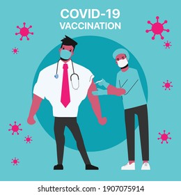 People at risk getting the COVID-19 vaccine at hospital.