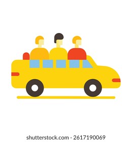 People road tripping in a bright yellow car vector illustration
