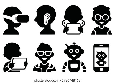 Personas e iconos de robot tableta de realidad virtual