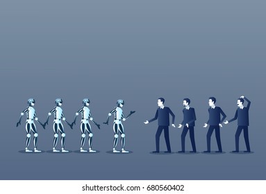 People And Robots Modern Human And Artificial Intelligence Futuristic Mechanism Technology Vector Illustration