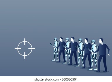 People And Robots Modern Human And Artificial Intelligence Futuristic Mechanism Technology Vector Illustration
