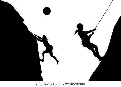 people rock climbing and hiking silhouette illustration