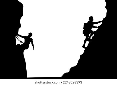 people rock climbing and hiking silhouette illustration