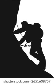 People Rock Climbing Silhouette on White Background. Vector Illustration