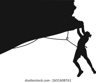 People Rock Climbing Silhouette on White Background. Vector Illustration
