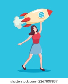 personas con el lanzamiento de cohetes emprenden actividades de creación de ilustraciones vectoriales