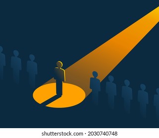 People row with spotlight highlighted one - Recruitment or leadership concept. Creative visualization of people challenge competition