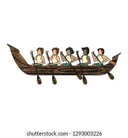 People rowing on boat scribble