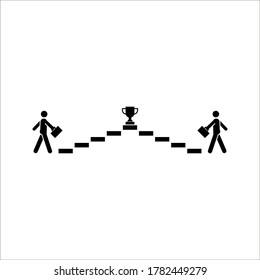 people run icon to their goal on the column of columns, move up motivation, the path to the target's achievement 0n white background