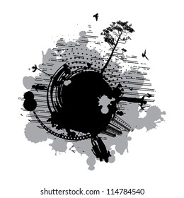 people run on an abstract background in black and white