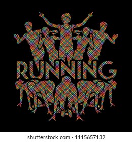 People run, Runner ,Marathon running, Team work running, Group of people running with text running designed using dots pixels graphic vector. 