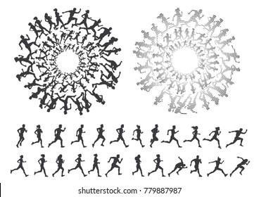 PEOPLE RUN SILHOUETTE MULTIPLE VECTOR