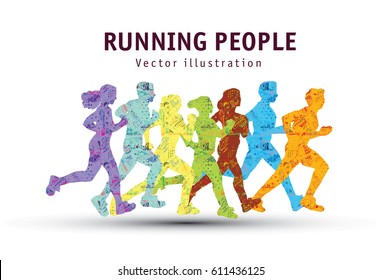 People run sport marathon color silhouette. olor vector illustration. EPS8