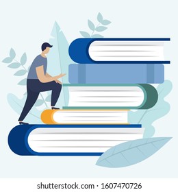 People run to their goal along the book, motivation moves up, the path to achieving the goal, achievement of goals through knowledge. vector illustration in flat style