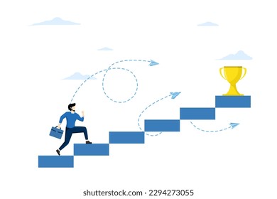 people run towards their goal on ladders or columns, climbing to their dreams. Motivation, the path to achieve the goal, White background isolated vector illustration.