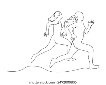 People running continuous one line drawing minimalism design vector illustration. Woman doing exercise for healthy lifestyle. Runners continuous line illustration