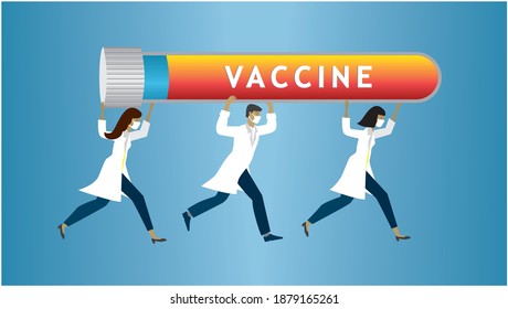 People running to deliver vaccine. Vector illustration.