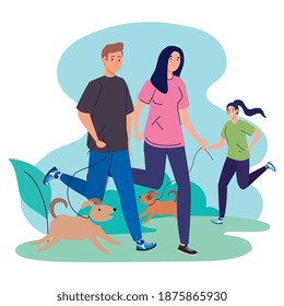 people running with dogs design, Outdoor activity theme Vector illustration