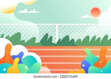 People running for fitness to lose weight, running track and plants in the background, vector illustration