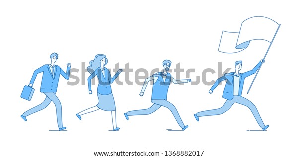 People Running Flag Business Persons Following Stock Vector (Royalty ...